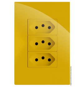 Conjunto Tomada Tripla 20a 4x2 - RECTA MOSTARDA GLOSS